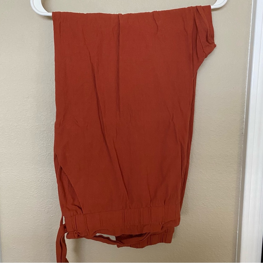 SHEIN Orange Paperbag Tie Waist Pocketed Straight Leg Pull On Pants